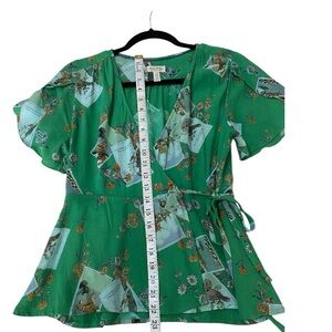 Green Floral Wrap Blouse